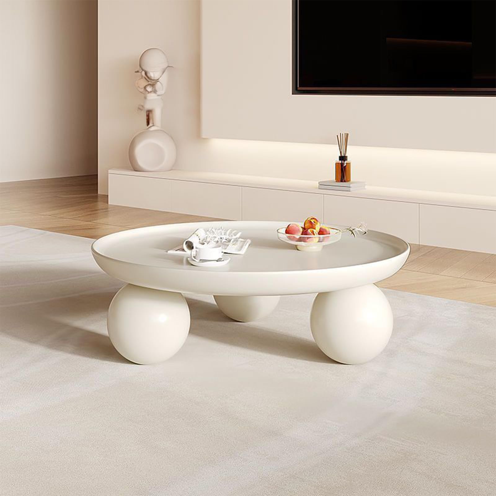 Coffee Table,Curved Round Bowl Coffee Table with 3 Ball Legs